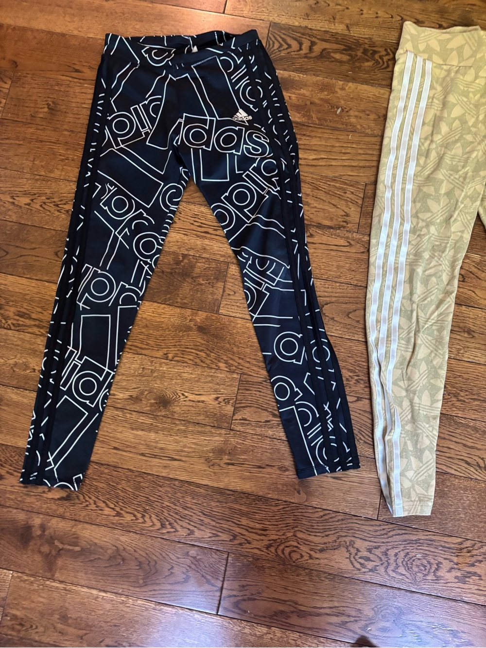 adidas Black Leggings with White Logo Print